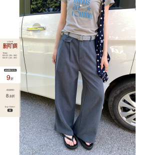 通勤宽松显瘦垂感阔腿裤 CCKOK 新款 2026夏季 女 深灰色休闲气质西裤