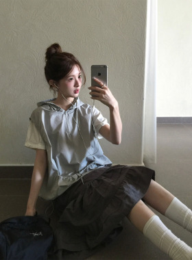 CCKOK 浅灰色机能感连帽背心2026夏季新款运动宽松休闲薄款外套女