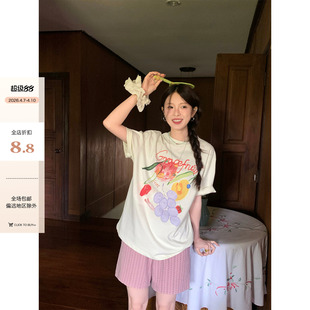 新款 100%棉休闲舒适小众设计T恤女 2026夏季 CCKOK水果印花宽松短袖