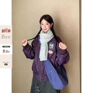 保暖徽章图标刺绣紫夹棉棒球服飞行夹克外套 CCKOK冬季 现货