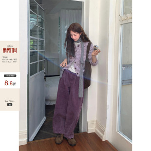 现货 小众直筒阔腿裤 炒洗灯芯绒日式 2026春夏新款 女 弯刀休闲裤