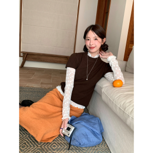 韩女系通勤气质小花透视蕾丝半高领打底衫 女 春夏新品 CCKOK