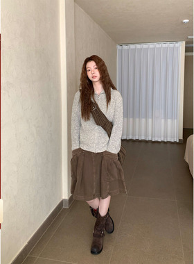 CCKOK 秋冬韩系气质软糯少女米卡混色高领翻领两穿拉链毛衣开衫女