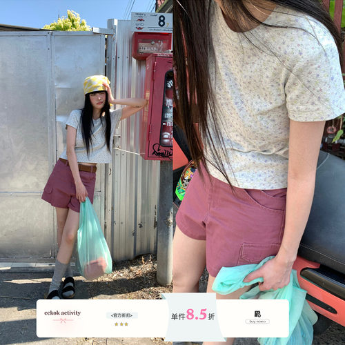 CCKOK简约满印小碎花100%棉短袖