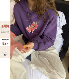 韩系穿搭休闲百搭水果玻璃印花加绒连帽卫衣女 CCKOK冬季 现货