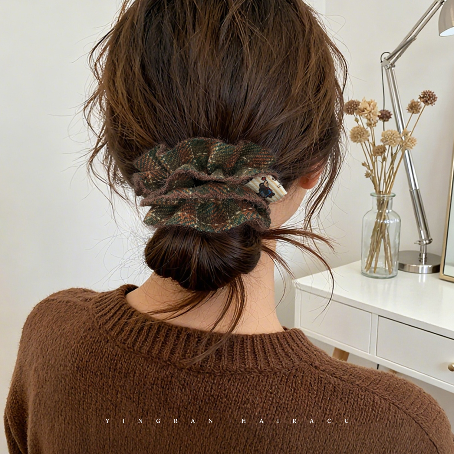 复古格纹大肠发圈头饰