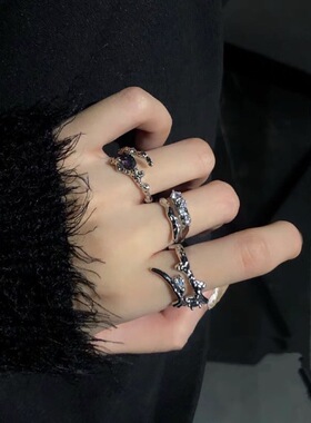 三件套戒指女ins潮小众设计精致宝石高级感个性开口可调节食指戒