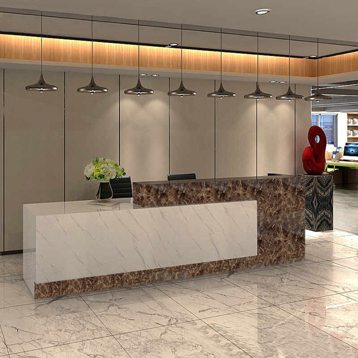 公司吧台前台接待台仿大理石烤漆前台柜简约收银台接待迎宾台定制