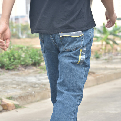 纯棉无弹力经典中腰宽松直筒拉链