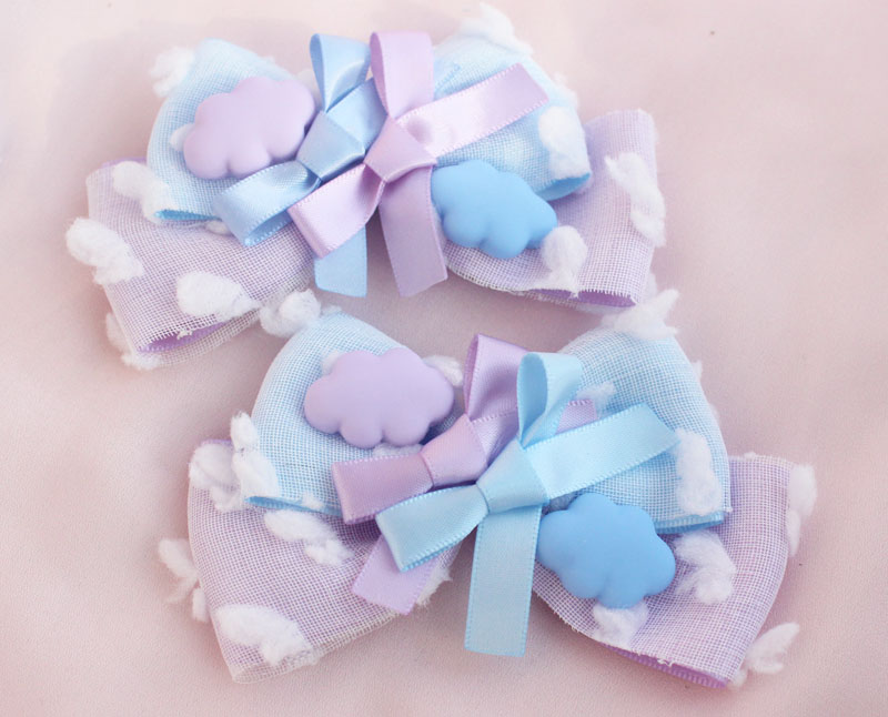 原创手作-小白云渐变云lolita边夹/对夹小物日系软妹云朵发饰头饰