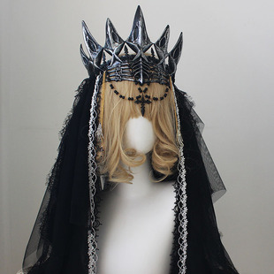 哥特暗黑系魔爪加冕皇冠黑色蕾丝时尚头饰女小众设计感Lolita配饰