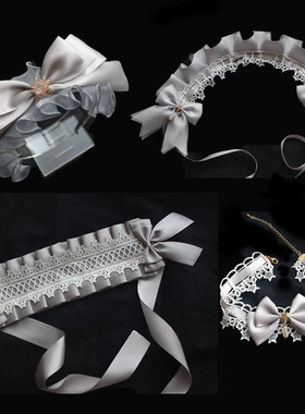 原创手作天使街道洛丽塔头饰摘星魔法lolita灰色小物发带 KC 边夹