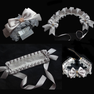 原创手作天使街道洛丽塔头饰摘星魔法lolita灰色小物发带 KC 边夹