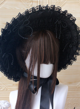 原创手作暗黑硬妹风哥特搞死波奈特帽 lolita黑色小物华丽bnt帽子