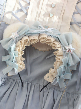 原创手作灰蓝色华丽熊耳发箍Lolita人形师雾霾蓝小物KC洛丽塔发饰