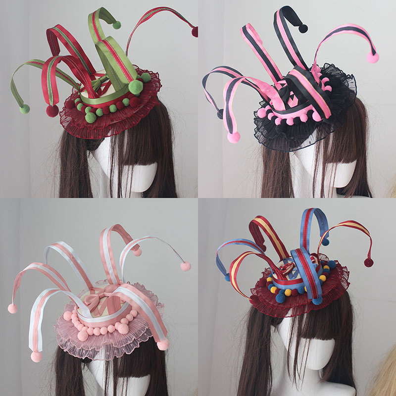 旋转虎虎配色小丑礼帽扁帽lolita