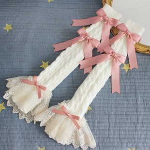 蝴蝶结芭蕾风毛线假袖 冬季 软妹Lolita长手袖 接袖 子 保暖洛丽塔长款