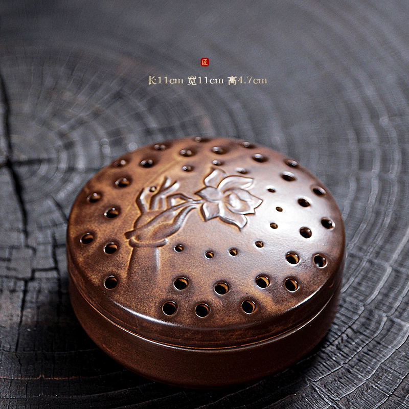 禅意佛手拈花香炉 6小时盘香炉 陶瓷盘香香盒 复古窑变红陶香薰炉