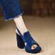 增高真皮磨砂皮凉鞋 新款 粗跟蓝色 女2025年夏季 9.8cm防水台高跟鞋