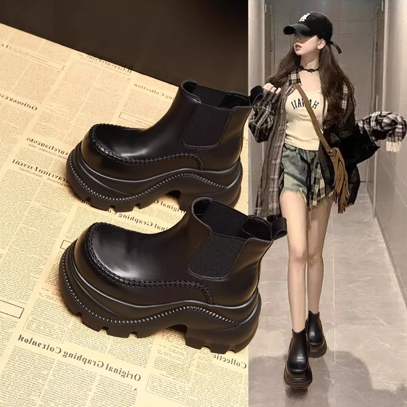 银泰百货厚底切尔西短靴女增高