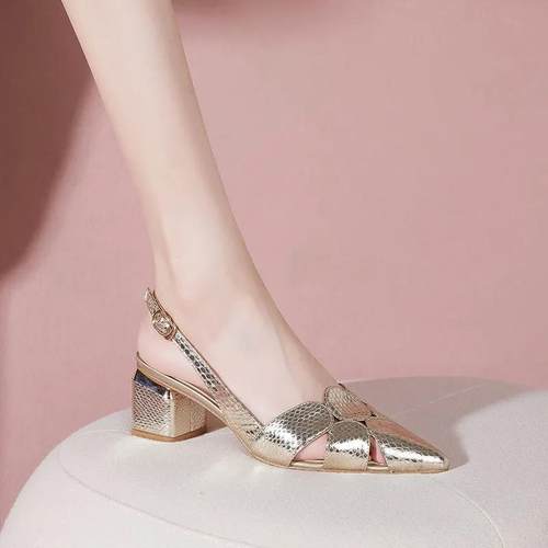 2023年夏季新款金色女后空高跟鞋