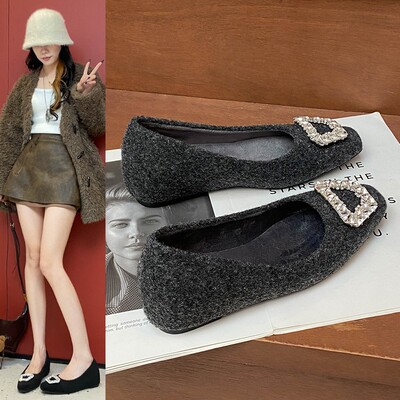 银泰百货毛毛鞋女水钻加绒单鞋