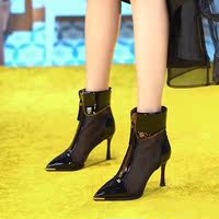 Sexy hollowed-out net boots, front zipper net mesh pointed-toe thin-heeled ankle boots for women 2026 Spring/Summer new style patent leather high-heeled cool boots thumbnail 7