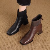 5cm复古针织弹力短靴女2025年秋冬新款 粗跟中跟高跟毛线口马丁靴