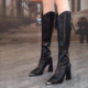 加绒高跟长筒靴女时尚 尖头高筒靴2025年秋冬新款 百搭后拉链骑士靴