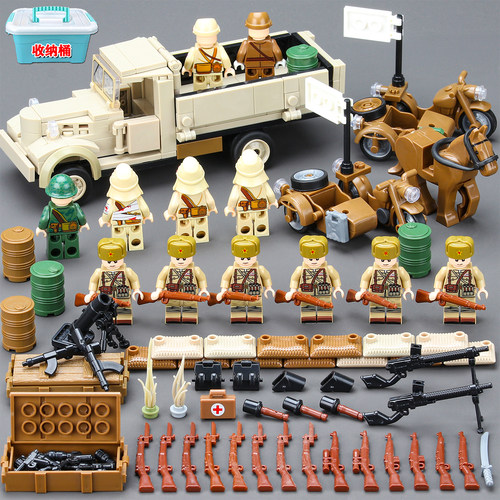 适用于乐高二战德军积木八路军人仔卡车小人偶武器男孩子拼装玩具