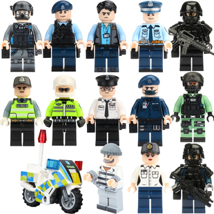 现代军事人仔香港警察便装 玩具 探员PTU机场特警CID积木男孩子拼装
