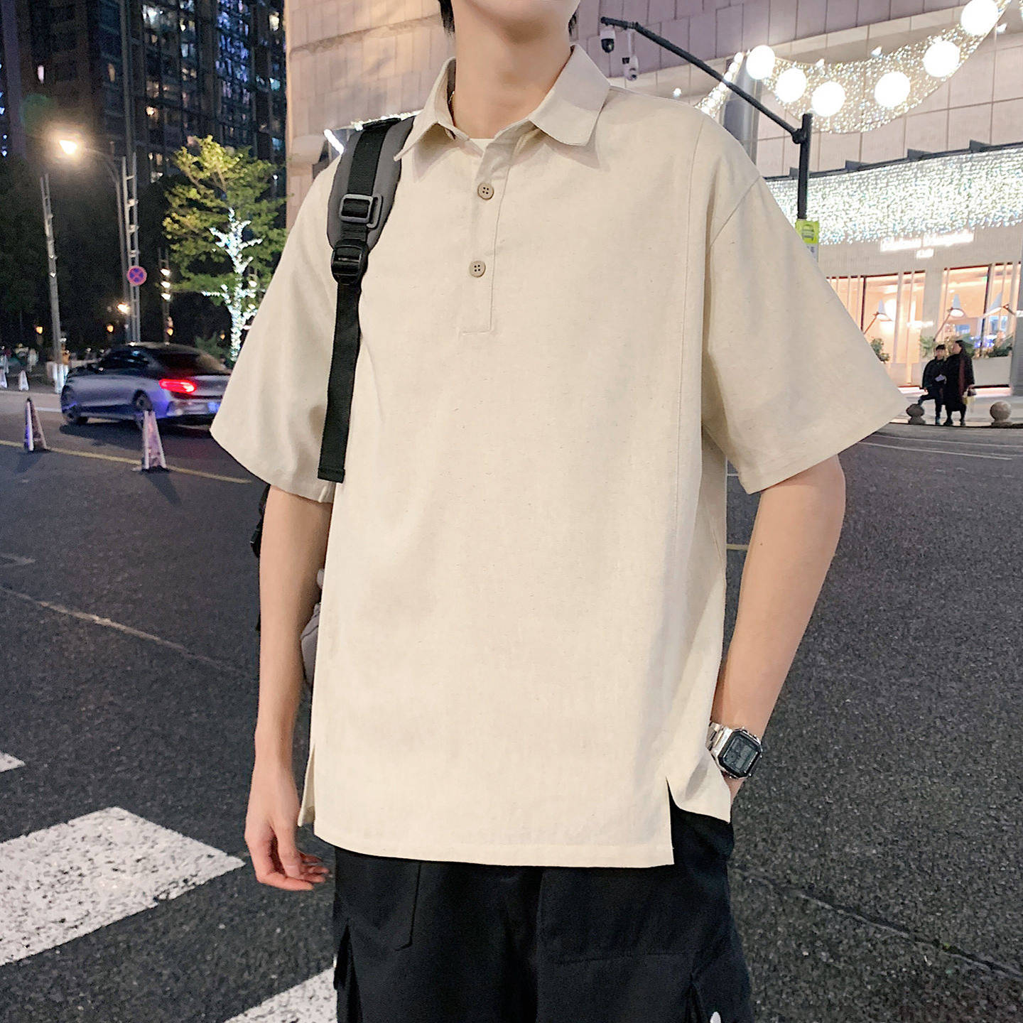 短袖t恤男夏工装polo衫男款高级感宽松痞帅衣服男生衬衫潮牌上衣图片