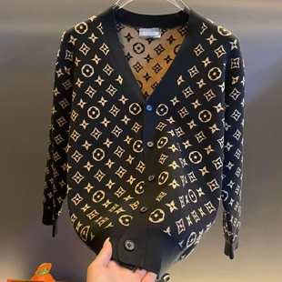 欧货潮牌V领针织开衫男士专柜高品质加厚提花美式轻奢毛线衣外套