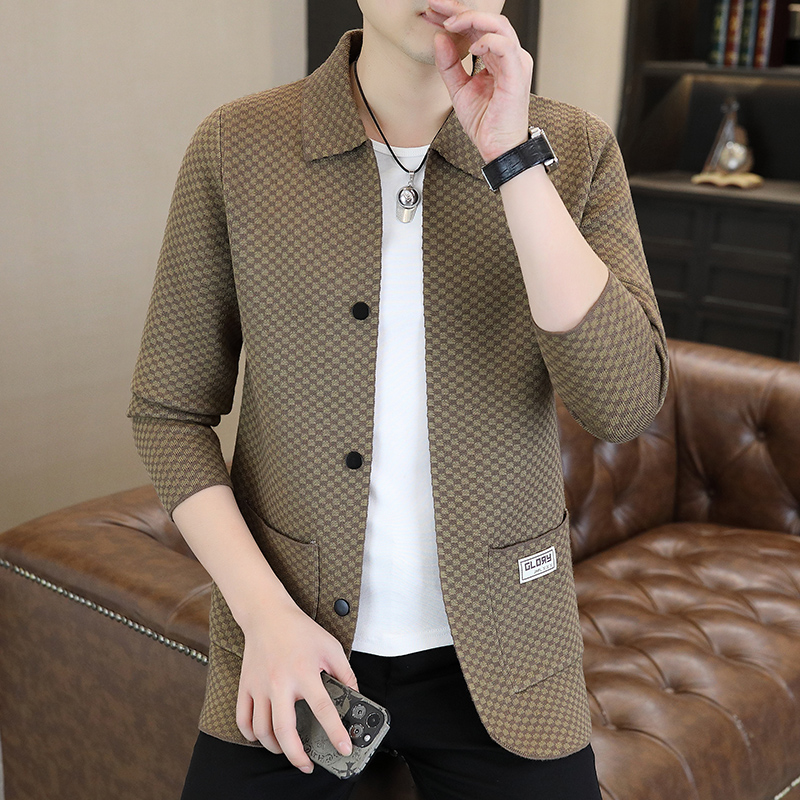 高档针织衫外套男士春秋季新款翻领韩版休闲薄款开衫毛衣夹克男潮