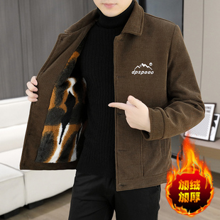 秋冬季灯芯绒夹克男士加绒加厚韩版潮流时尚保暖毛呢大衣外套冬装