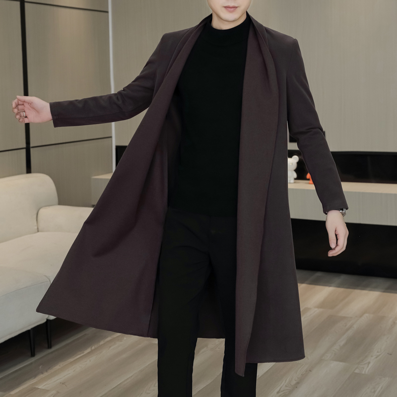 风衣外套男中长款夹克披风过膝春秋新款韩版休闲披肩开衫大衣男