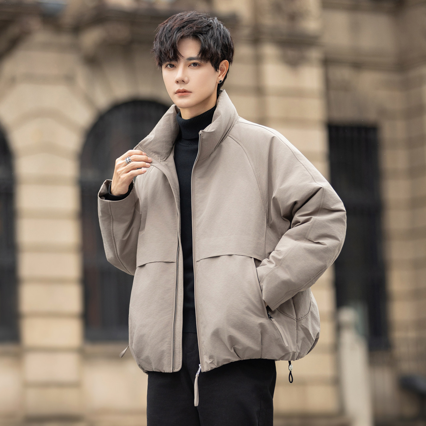 韩版立领羽绒服男2026冬季新款加厚保暖工装外套休闲90白鸭绒冬装