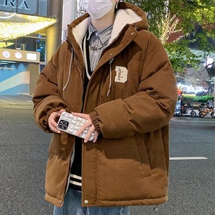 灯芯绒棉服男冬季加绒加厚羊羔绒棉衣外套男青少年棉袄防寒面包服