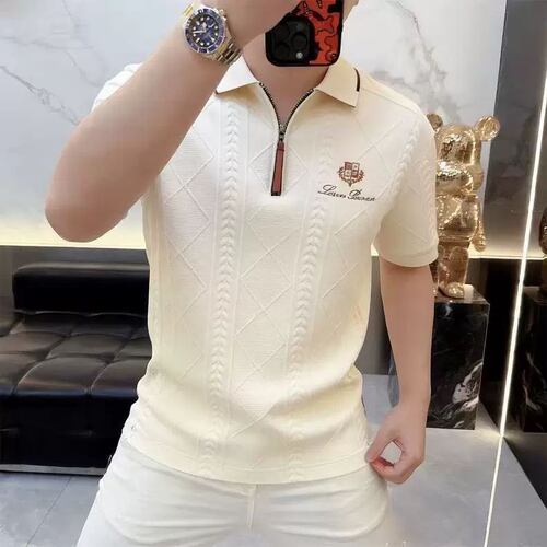 夏季简约休闲刺绣提花半袖polo衫男士老钱风高级感翻领短袖T恤潮