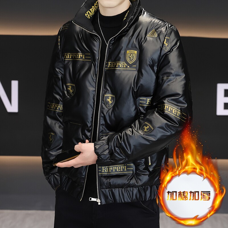 男士亮皮立领羽绒棉衣男冬季2025新款个性百搭加厚保暖御寒皮棉袄