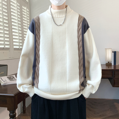 毛衣男款青少年冬季2025年新款拼色针织衫男生加厚保暖线衣打底衫
