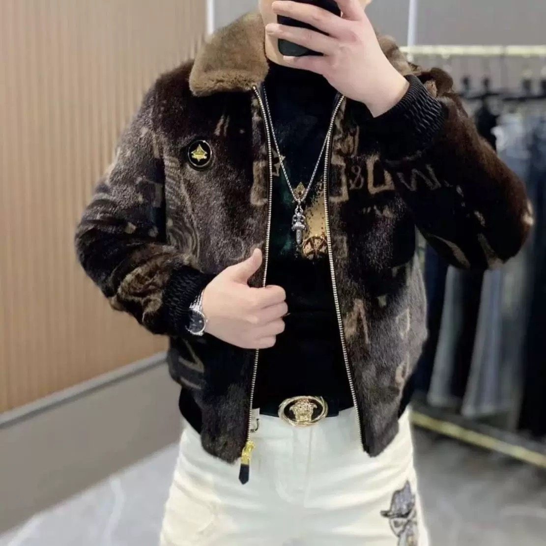 欧版轻奢高级感男士仿皮草毛领夹克外套加厚保暖时尚青年毛绒外套,男装,皮草,淘宝优惠券,粉丝福利购,淘宝优惠卷