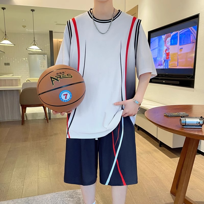 短袖t恤男生篮球服休闲运动套装青少年大童夏天潮流夏装速干球衣