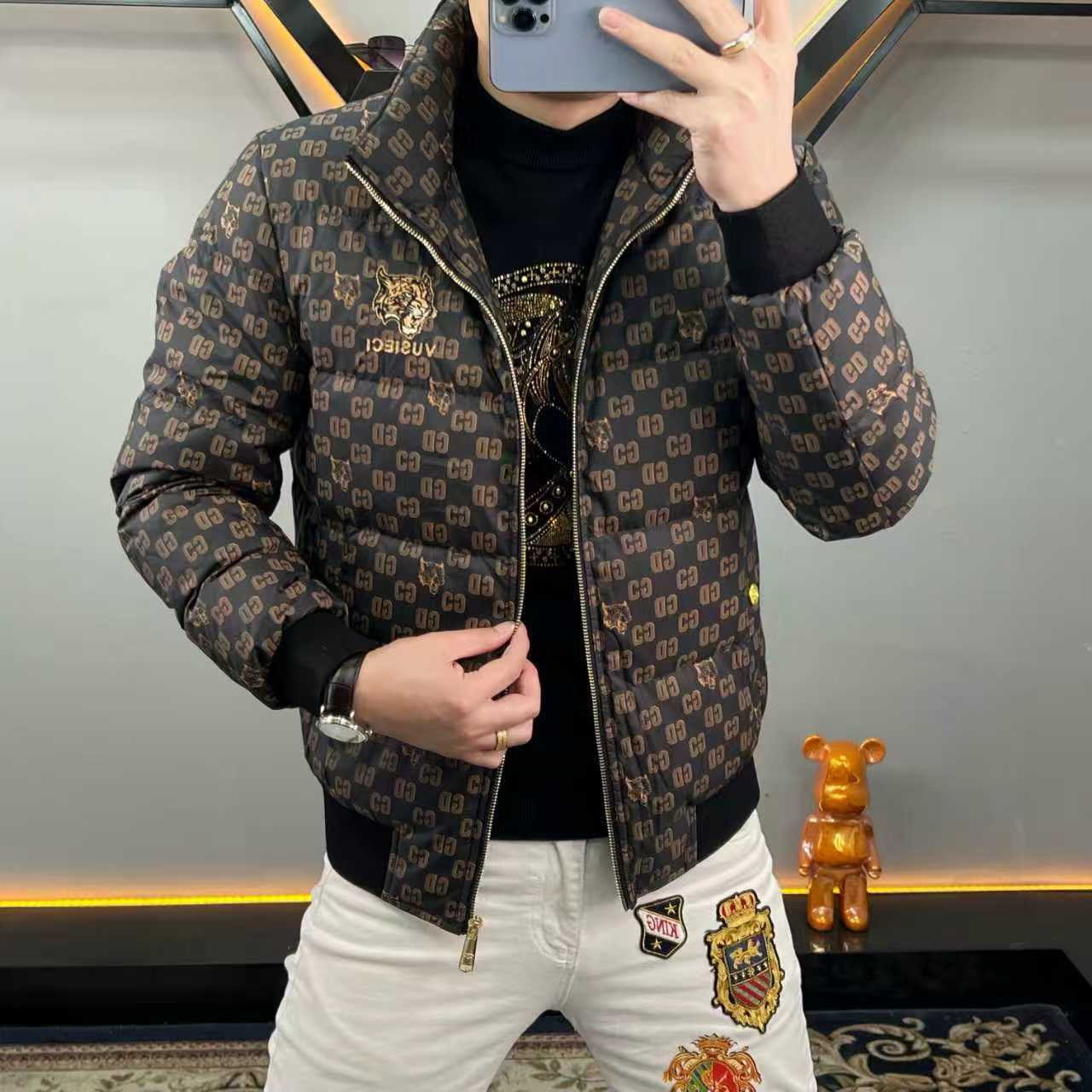 欧洲站轻奢高端潮牌立领短款羽绒服男士加厚保暖修身时尚外套冬装