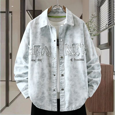 渐变牛仔衬衫夹克男个性字母刺绣贴布绣青少年学生2026夏季薄外套