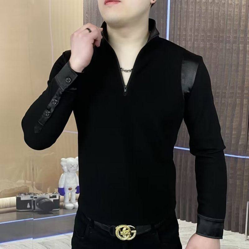 欧货2025秋季男士卫衣半拉链轻奢时尚简约拼接修身立领长袖POLO衫