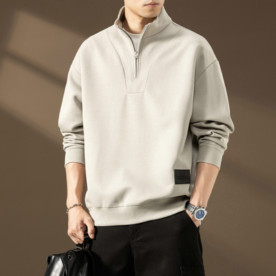 高端美式半拉链立领男士卫衣秋季新款2025潮牌痞帅休闲外套男上衣