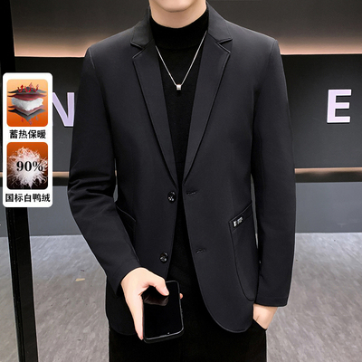 2025新款羽绒西服男士冬季潮牌高端修身西装上衣青年加厚冬装外套