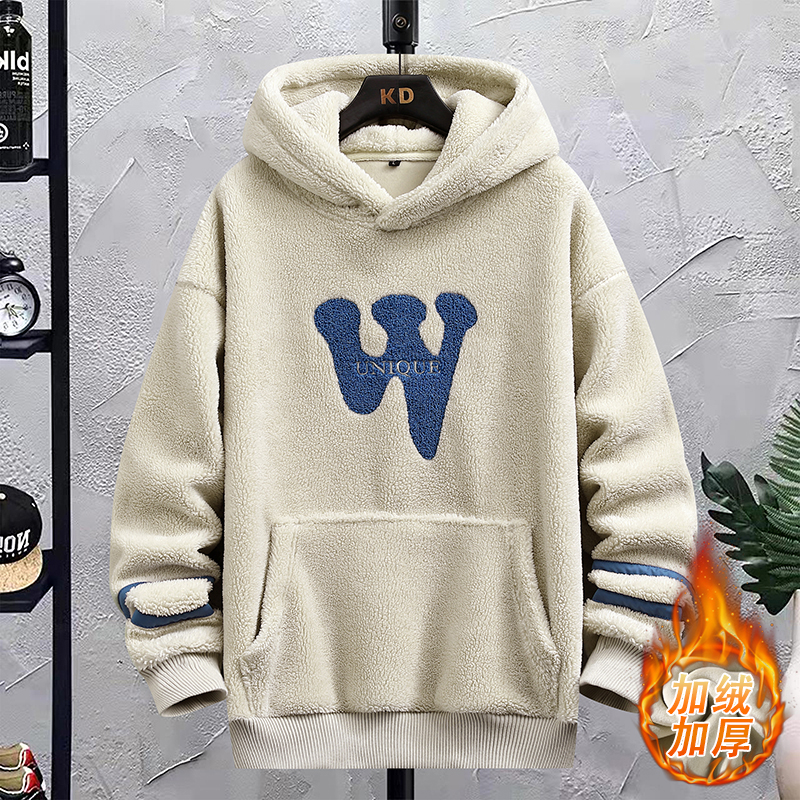 冬季羊羔毛卫衣12岁男孩13初高中学生14加绒加厚15大童颗粒绒上衣