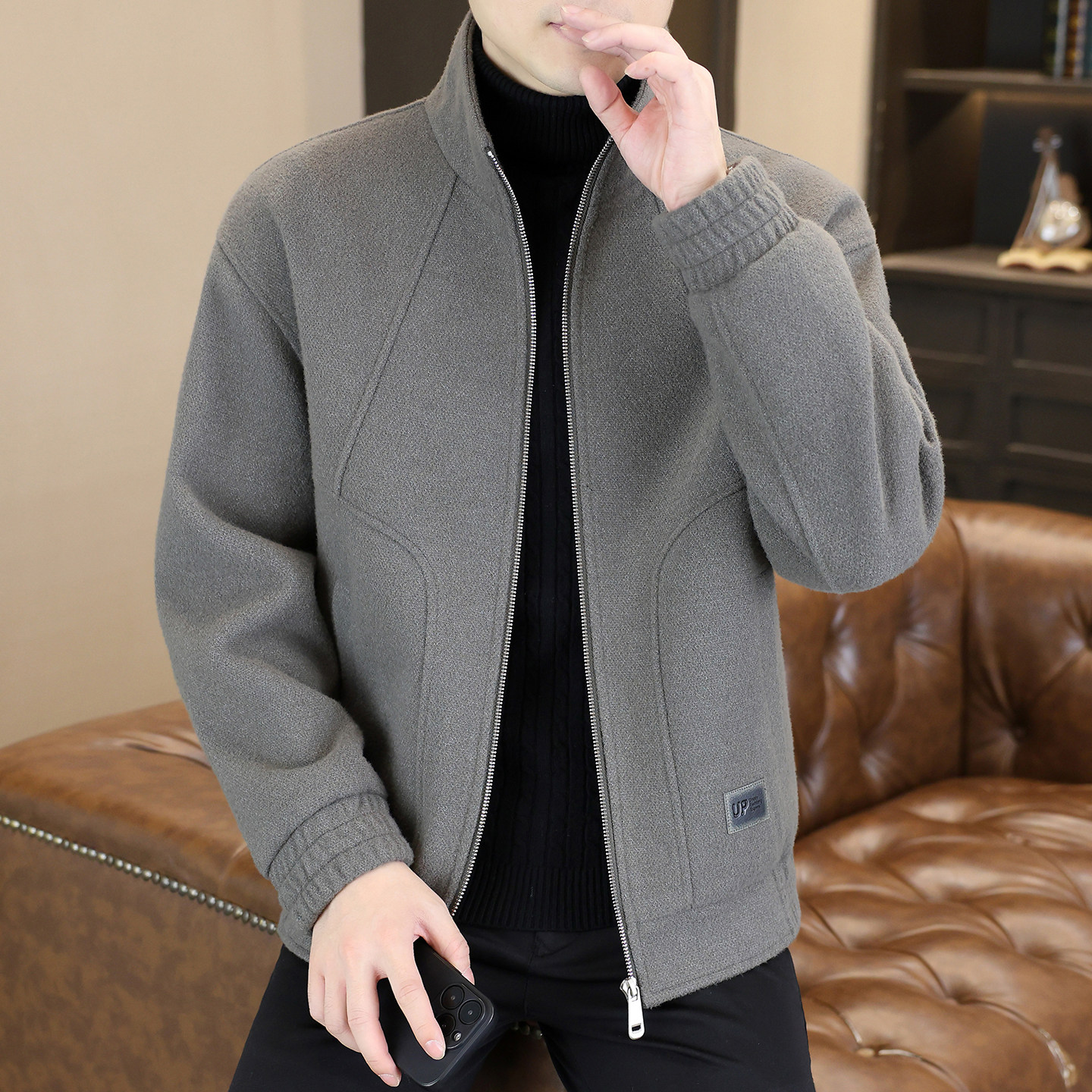 呢子大衣男款冬季加厚保暖高级感外套男轻熟风高档男装毛呢夹克男,男装,毛呢大衣,淘宝优惠券,粉丝福利购,淘宝优惠卷